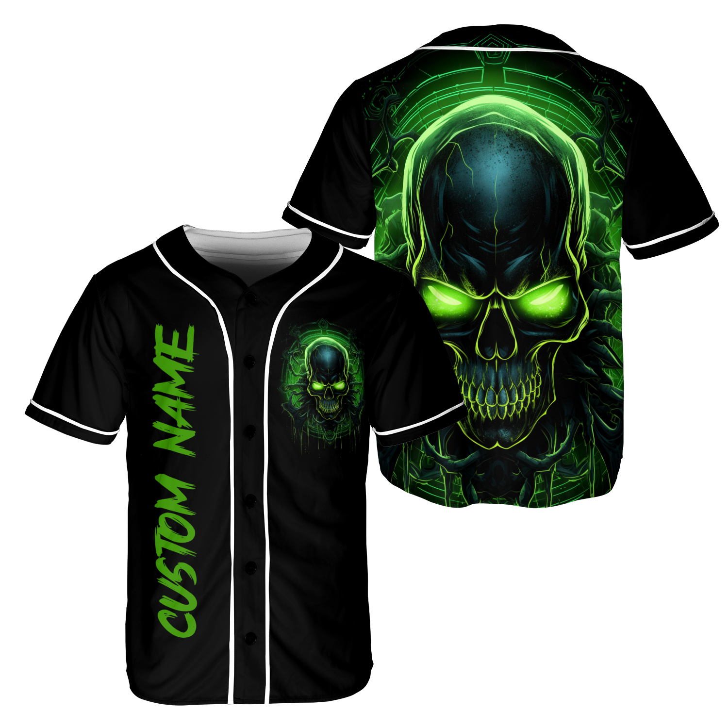 Personalized Green Lightning Evil Skull Baseball Jersey - JS55 4