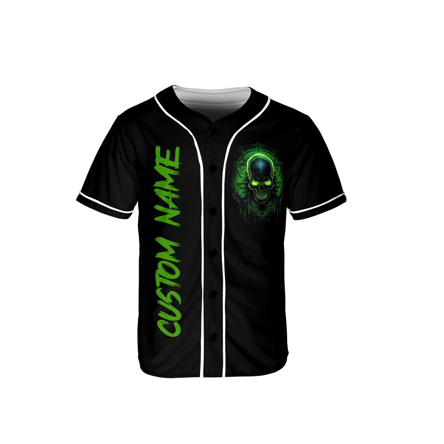 Personalized Green Lightning Evil Skull Baseball Jersey - JS55 3