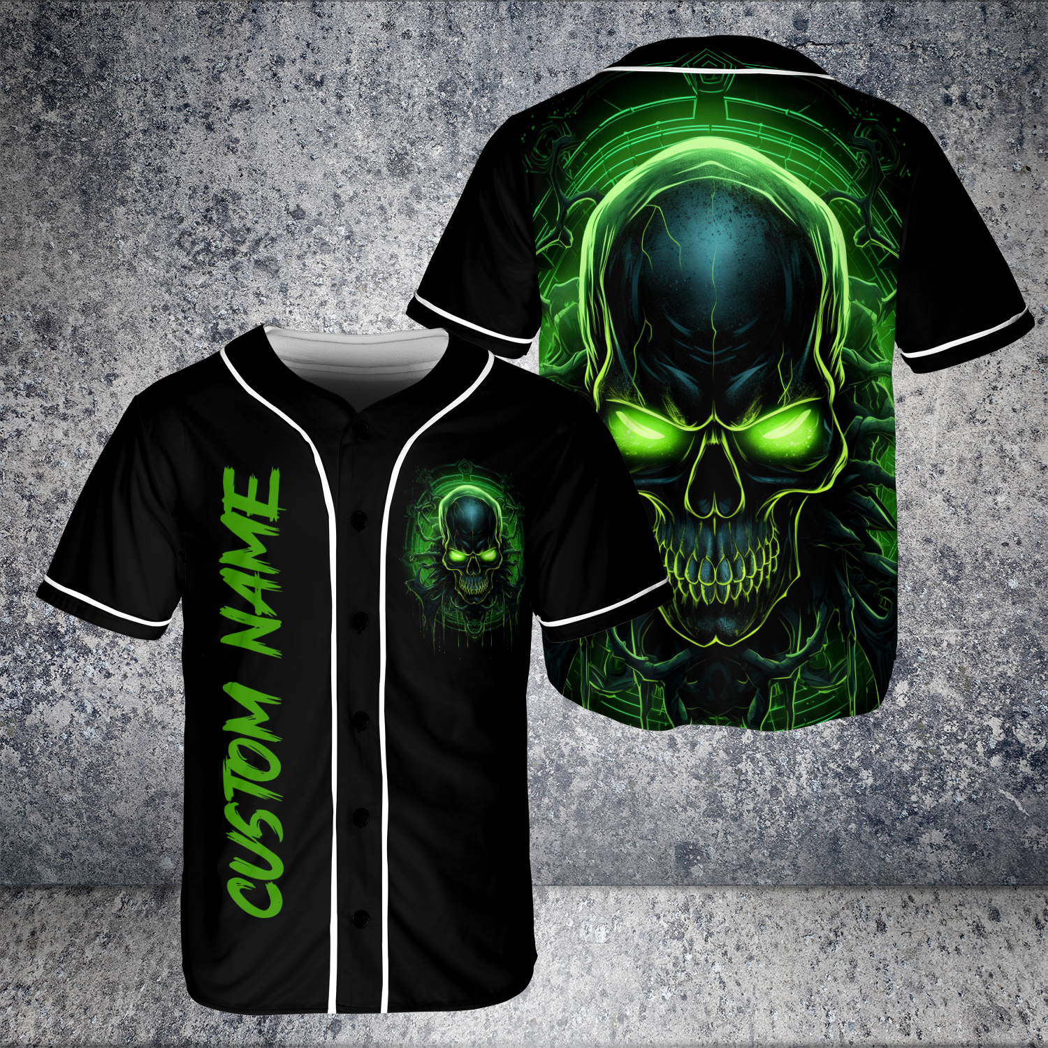 Personalized Green Lightning Evil Skull Baseball Jersey - JS55