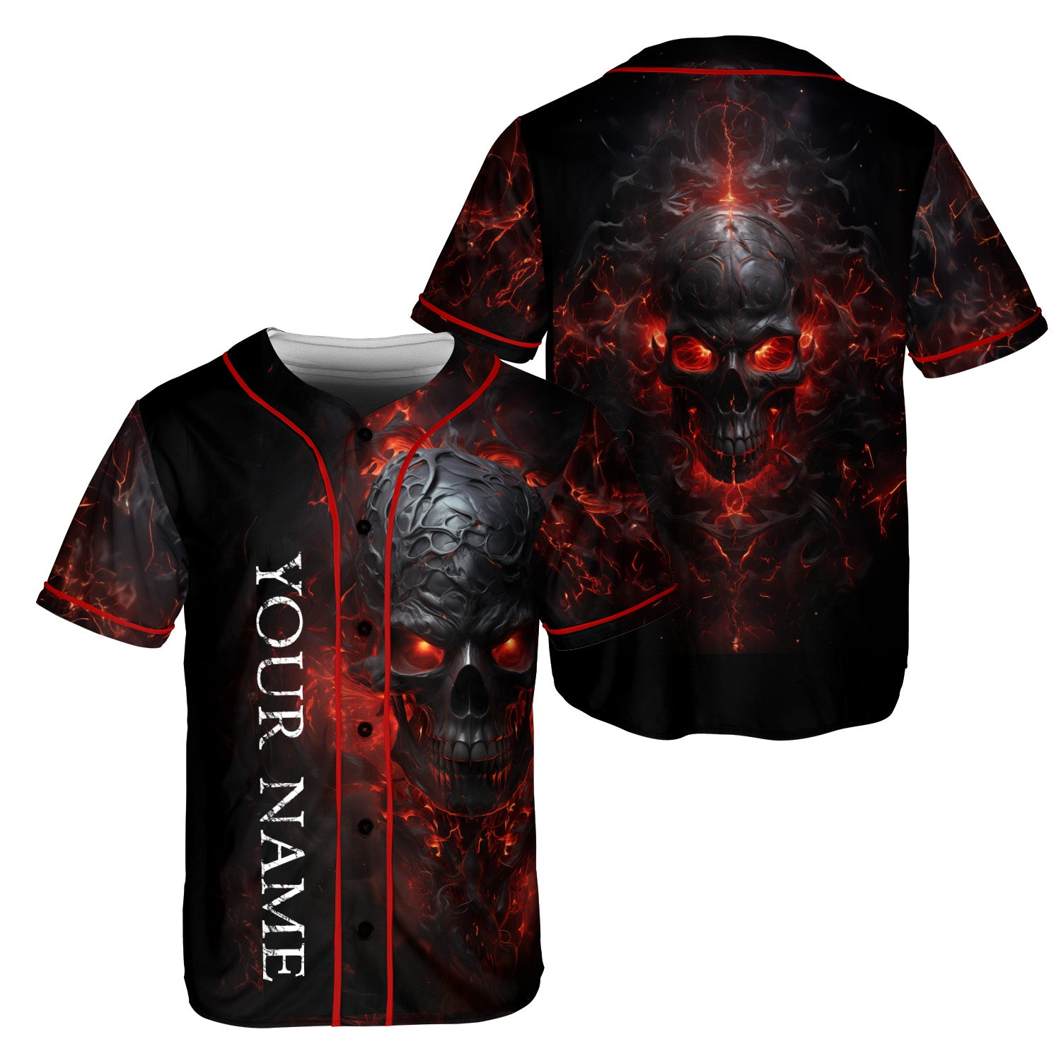 Ripped Fire Skull Custom Baseball Jersey - JS54