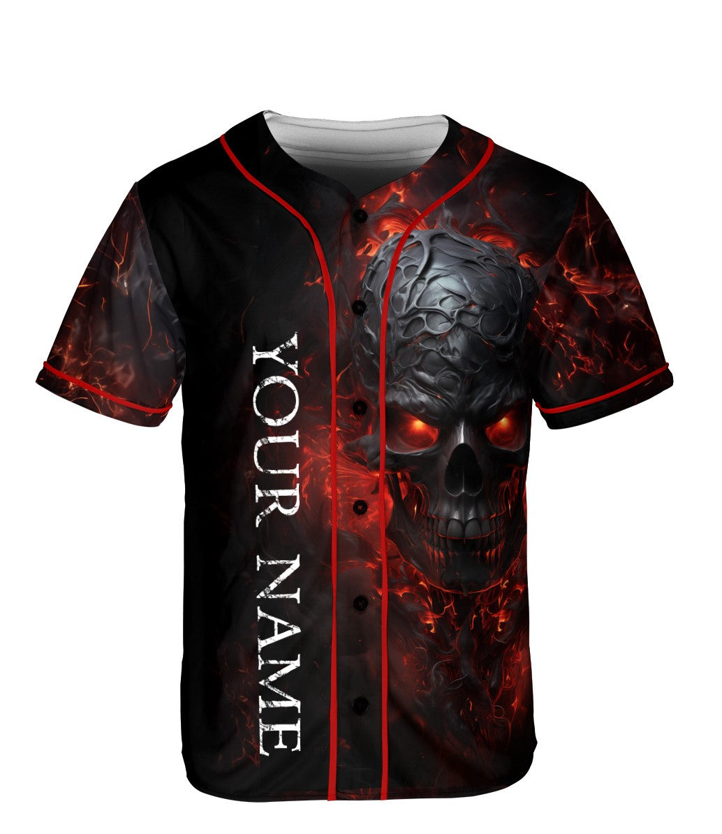 Ripped Fire Skull Custom Baseball Jersey - JS54 4