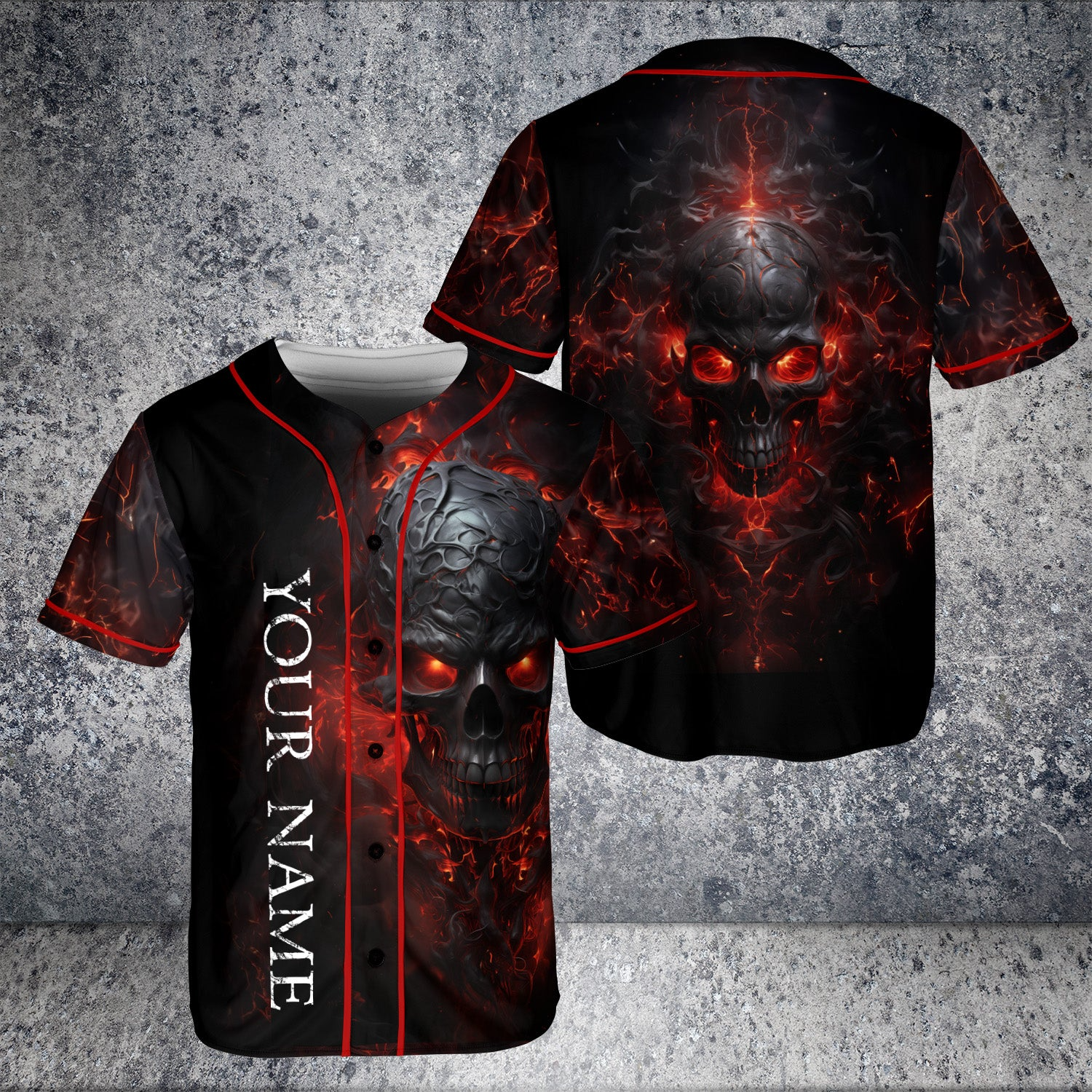 Ripped Fire Skull Custom Baseball Jersey - JS54