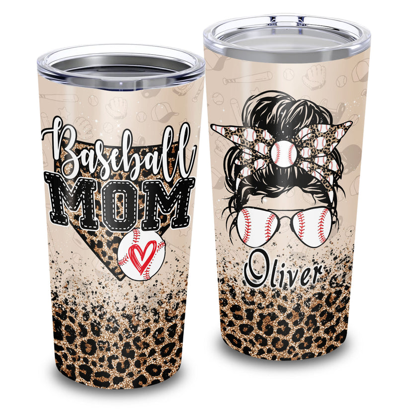Baseball Mom Leopard Pattern Custom Name 20Oz Tumbler - TU10