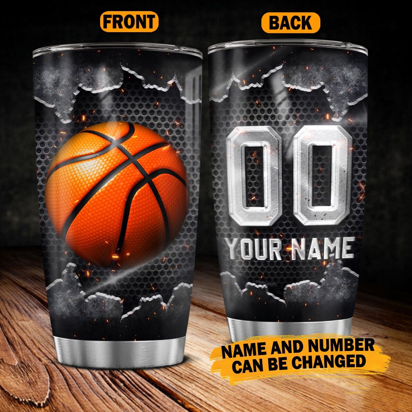 Personalized Basketball Tumbler with Name American Flag Sports Gift for Men Dad Husband Player Lover Team Stainless Steel Insulated Travel Tumbler 3
