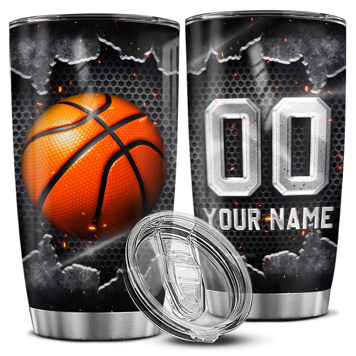 Personalized Basketball Tumbler with Name American Flag Sports Gift for Men Dad Husband Player Lover Team Stainless Steel Insulated Travel Tumbler