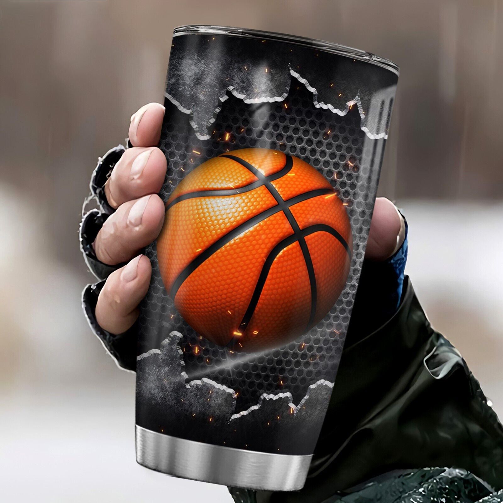 Personalized Basketball Tumbler with Name American Flag Sports Gift for Men Dad Husband Player Lover Team Stainless Steel Insulated Travel Tumbler 4