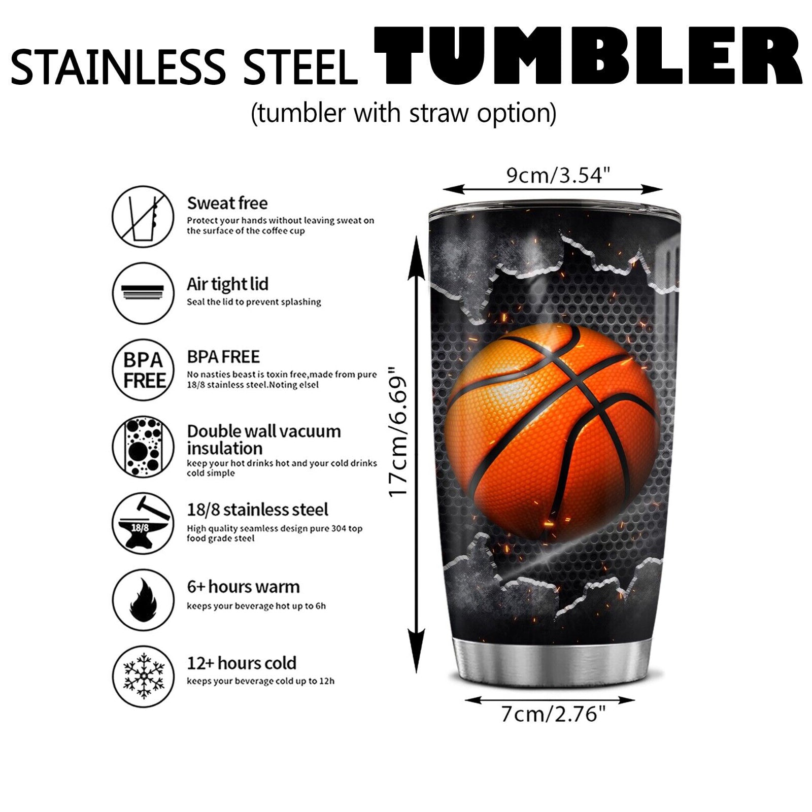 Personalized Basketball Tumbler with Name American Flag Sports Gift for Men Dad Husband Player Lover Team Stainless Steel Insulated Travel Tumbler