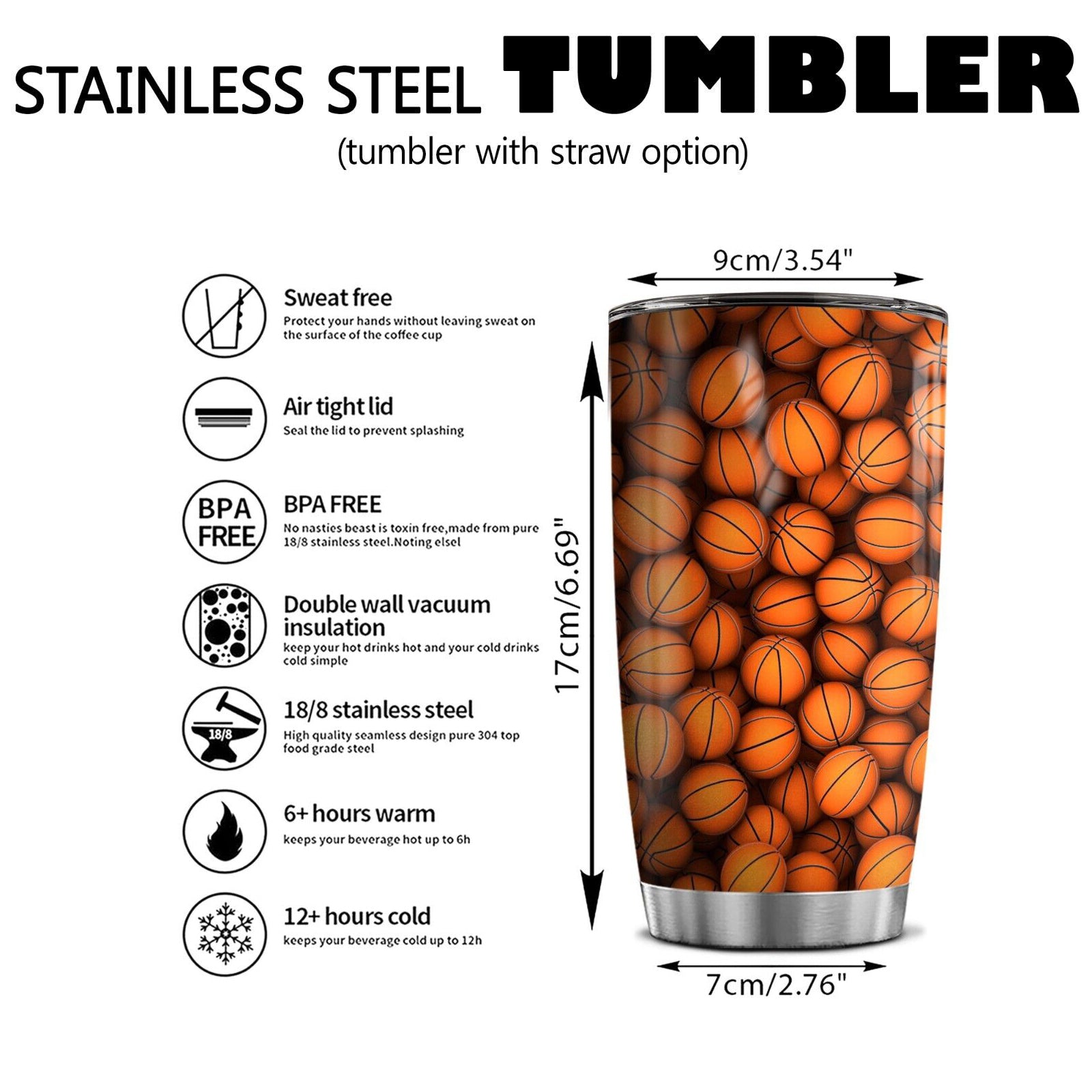 Custom Basketball Tumbler with Name & Number – Stainless Steel Insulated Cup Gift for Players, Fans, Coaches Tumbler