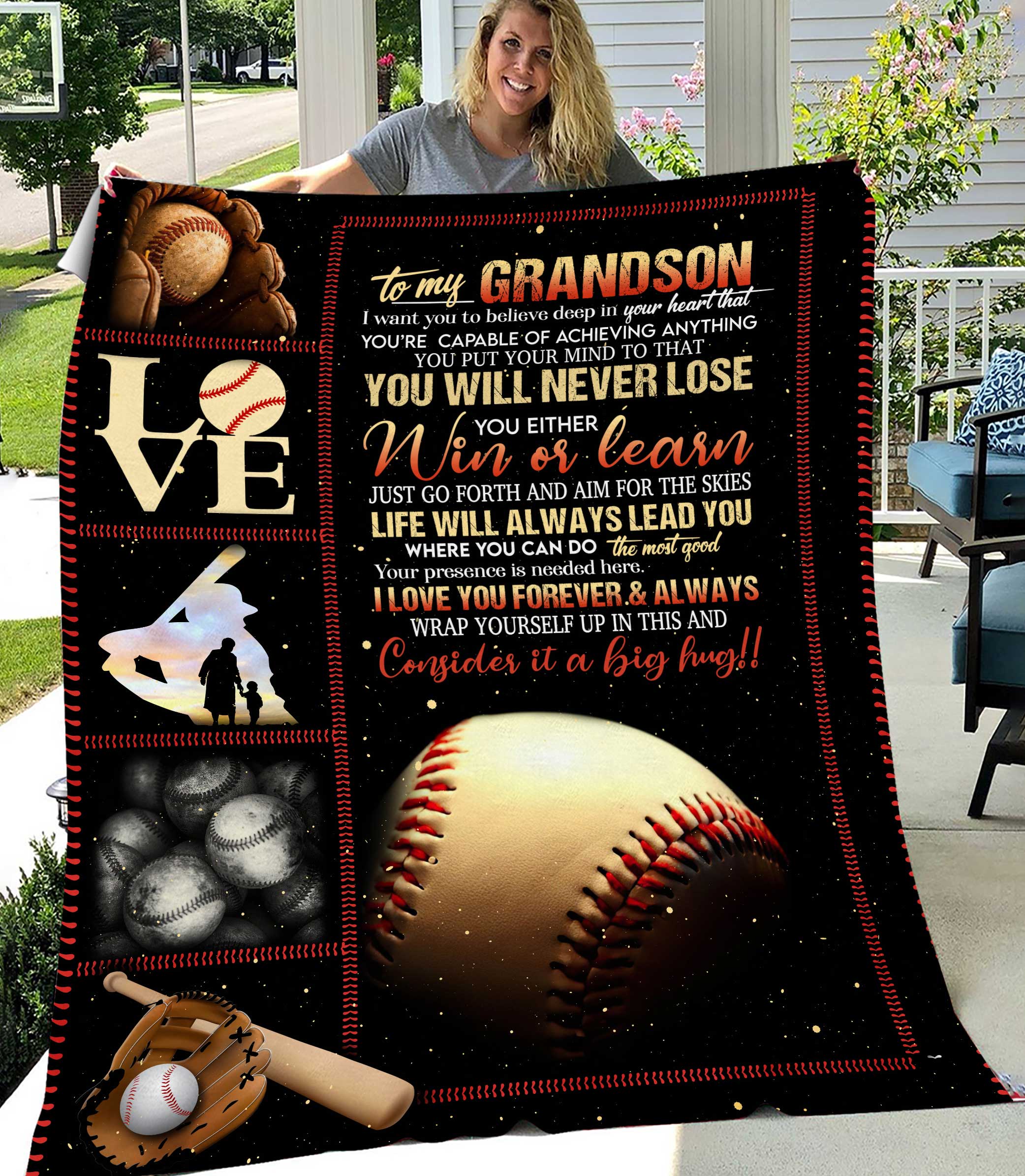 To Grandson Just Go Forth Baseball Fleece Blanket