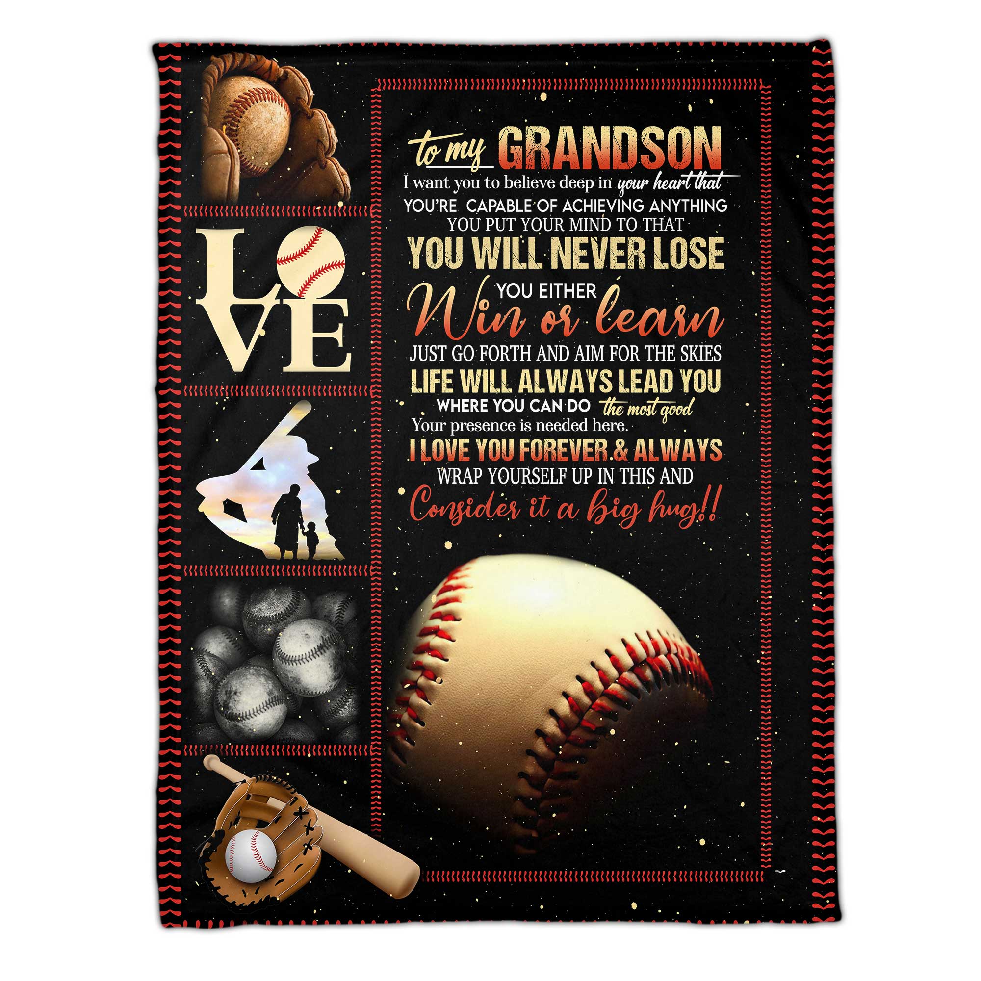 To Grandson Just Go Forth Baseball Fleece Blanket