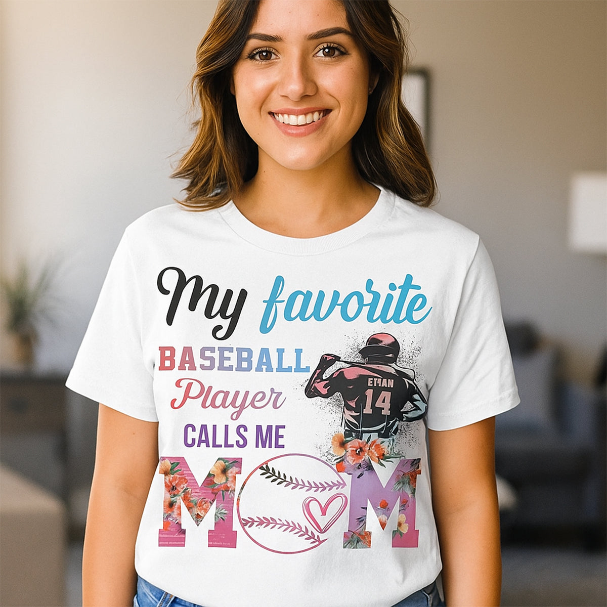My Favorite Baseball Player Calls Me Mom Moms Mother T-Shirt - TS10 3