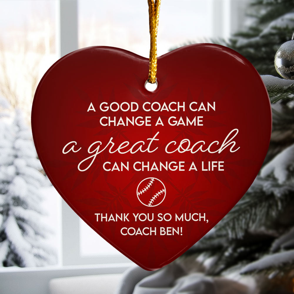 Personalized Thank You, Baseball Coach Heart Shaped Ceramic Ornament