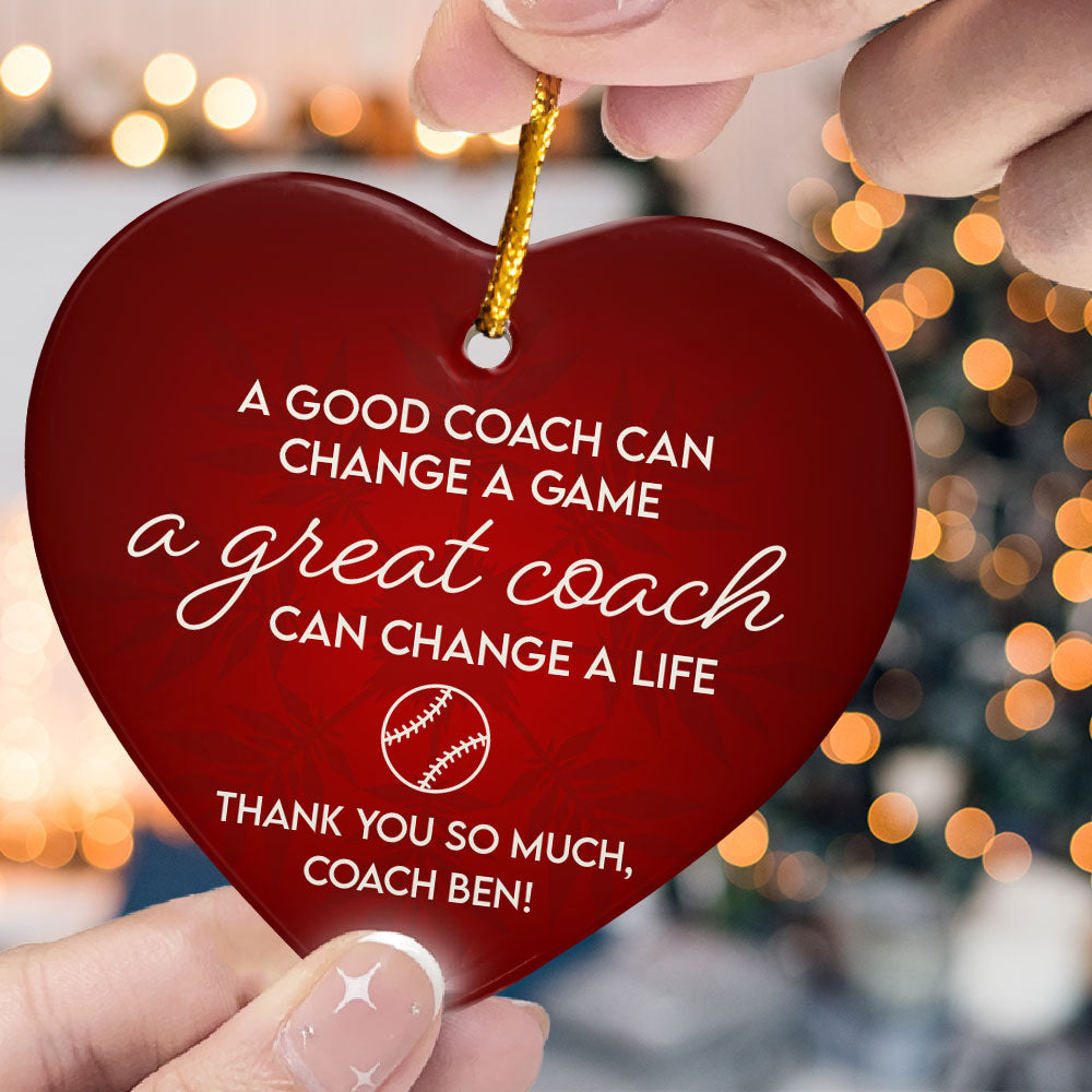 Personalized Thank You, Baseball Coach Heart Shaped Ceramic Ornament 4