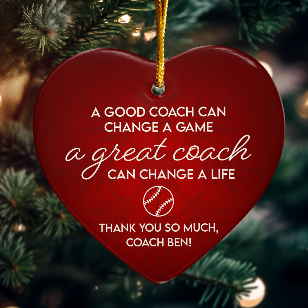 Personalized Thank You, Baseball Coach Heart Shaped Ceramic Ornament