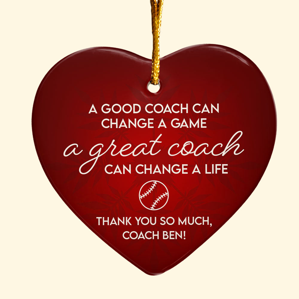 Personalized Thank You, Baseball Coach Heart Shaped Ceramic Ornament 3