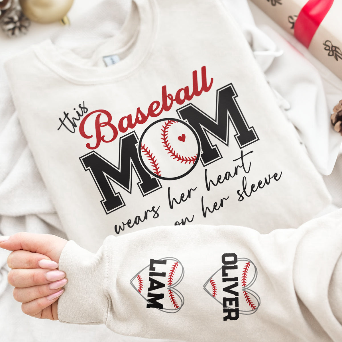 Baseball Mom Wear Her Heart On Her Sleeve Personalized Sweatshirt - SS1 3