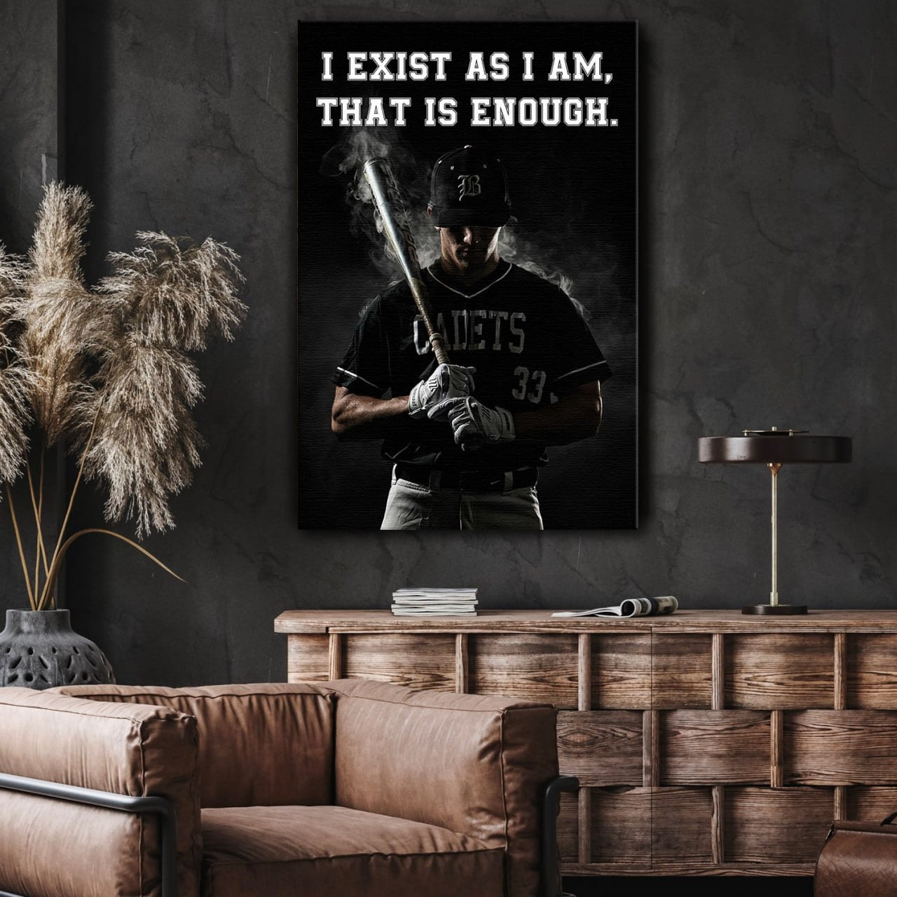 Custom Name Photo Baseball Canvas – EXIST AS I AM, THAT IS ENOUGH Inspirational Wall Art, Personalized Baseball Gift for Players, Coaches, Fans Home Decor Canvas