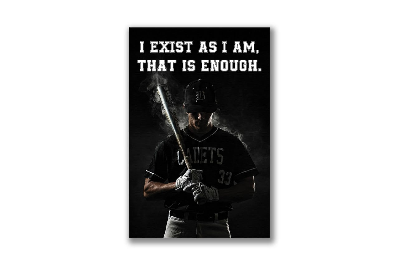 Custom Name Photo Baseball Canvas – EXIST AS I AM, THAT IS ENOUGH Inspirational Wall Art, Personalized Baseball Gift for Players, Coaches, Fans Home Decor Canvas