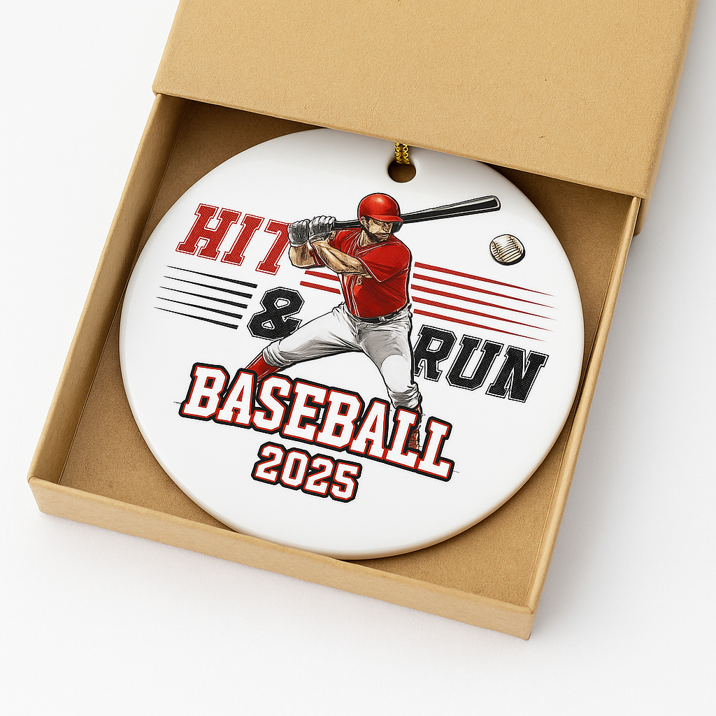 Baseball Player Christmas Ornament 2025, Double-Sided Ceramic Christmas Tree Decoration, Gifts for Boys Men Lovers Ornament 4