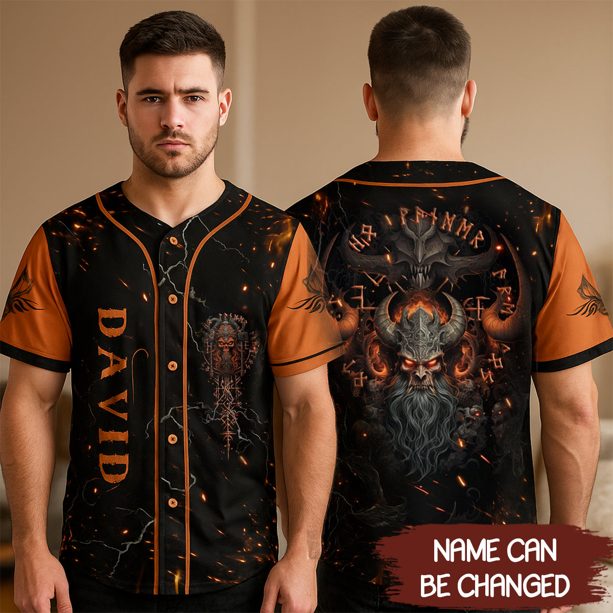 Flame Nordic Viking Warrior Skull Custom Baseball Jersey - JS51 5