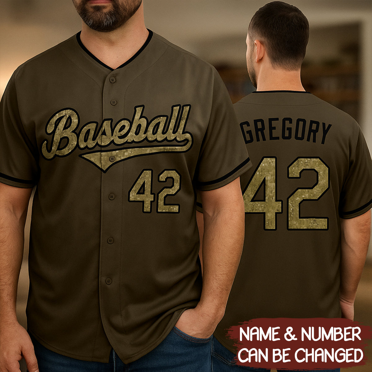 Custom Olive Camo-Black Salute To Service Baseball Jersey