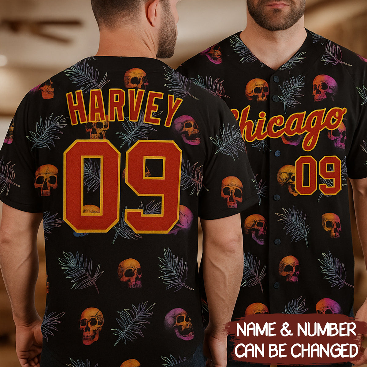 Custom 3D Pattern Halloween Skulls And Palm Leaves Baseball Jersey