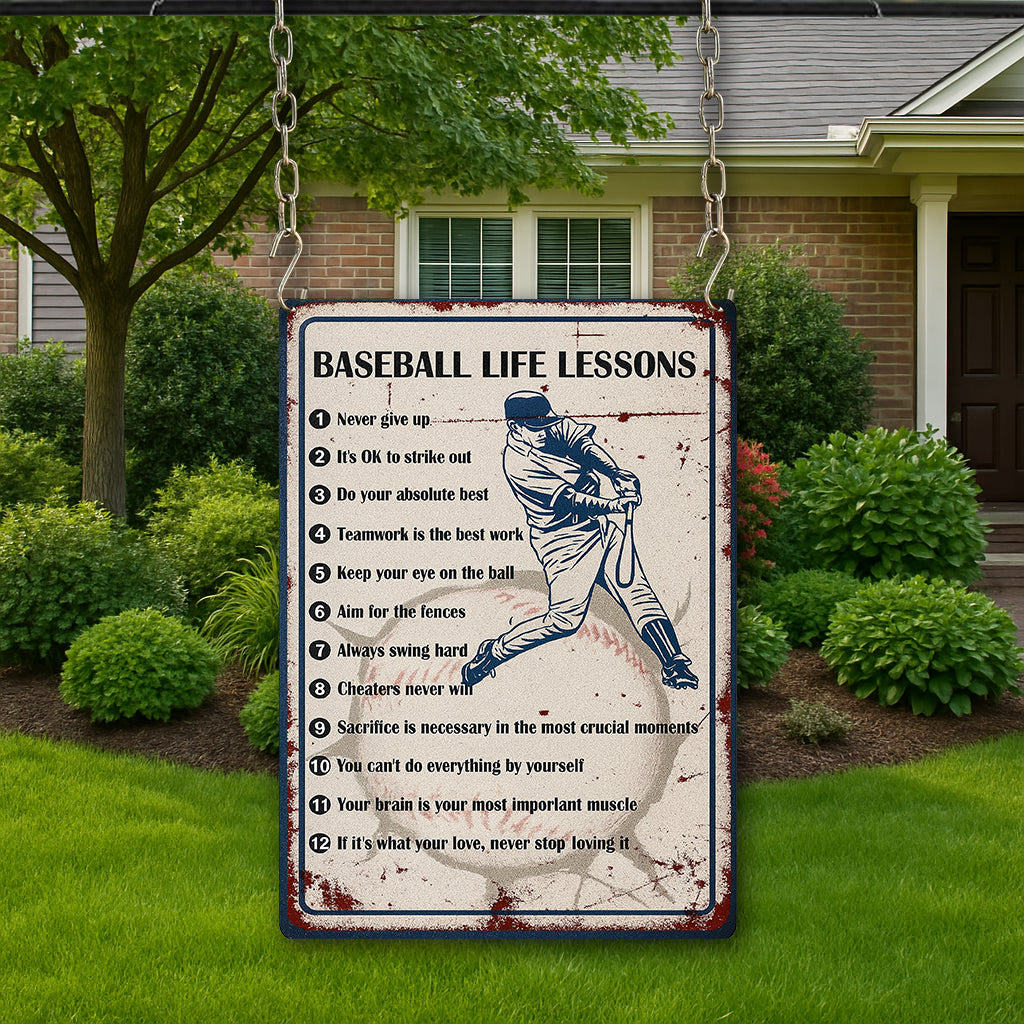 Baseball Life Lessons Never Give Up Wall Art Decor for Boys Room, Senior Night Gifts, Baseball Metal Sign 3