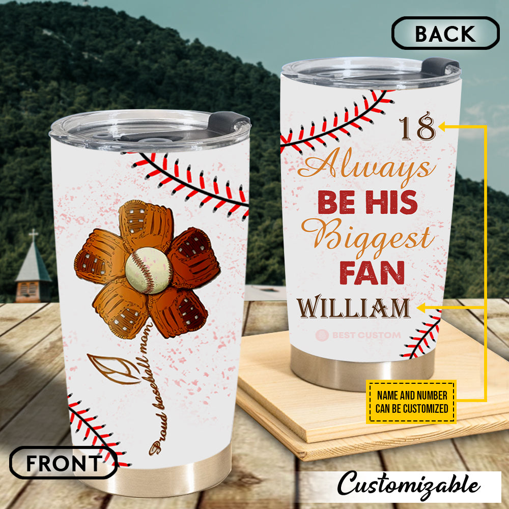 Custom Name Flower Baseball Mom Biggest Fan Personalized Gift for Baseball Lover Tumbler 20oz - TU06