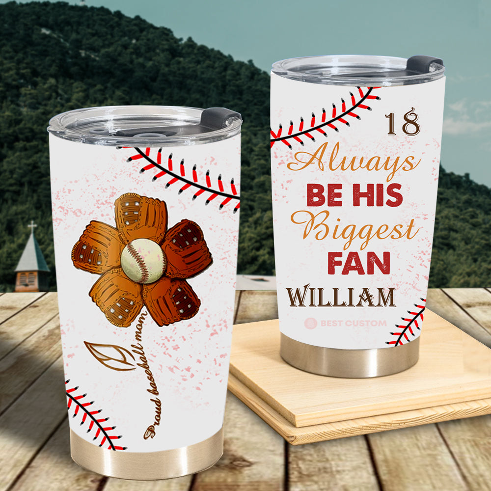 Custom Name Flower Baseball Mom Biggest Fan Personalized Gift for Baseball Lover Tumbler 20oz - TU06