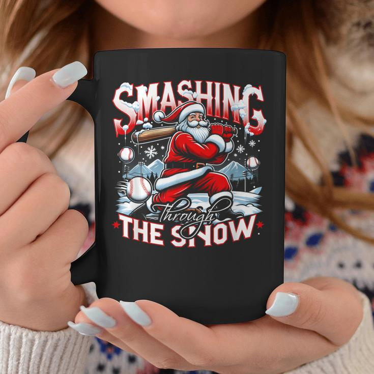 Baseball Player Christmas Santa Smashing Through Snow Coffee Mug - MU10 3