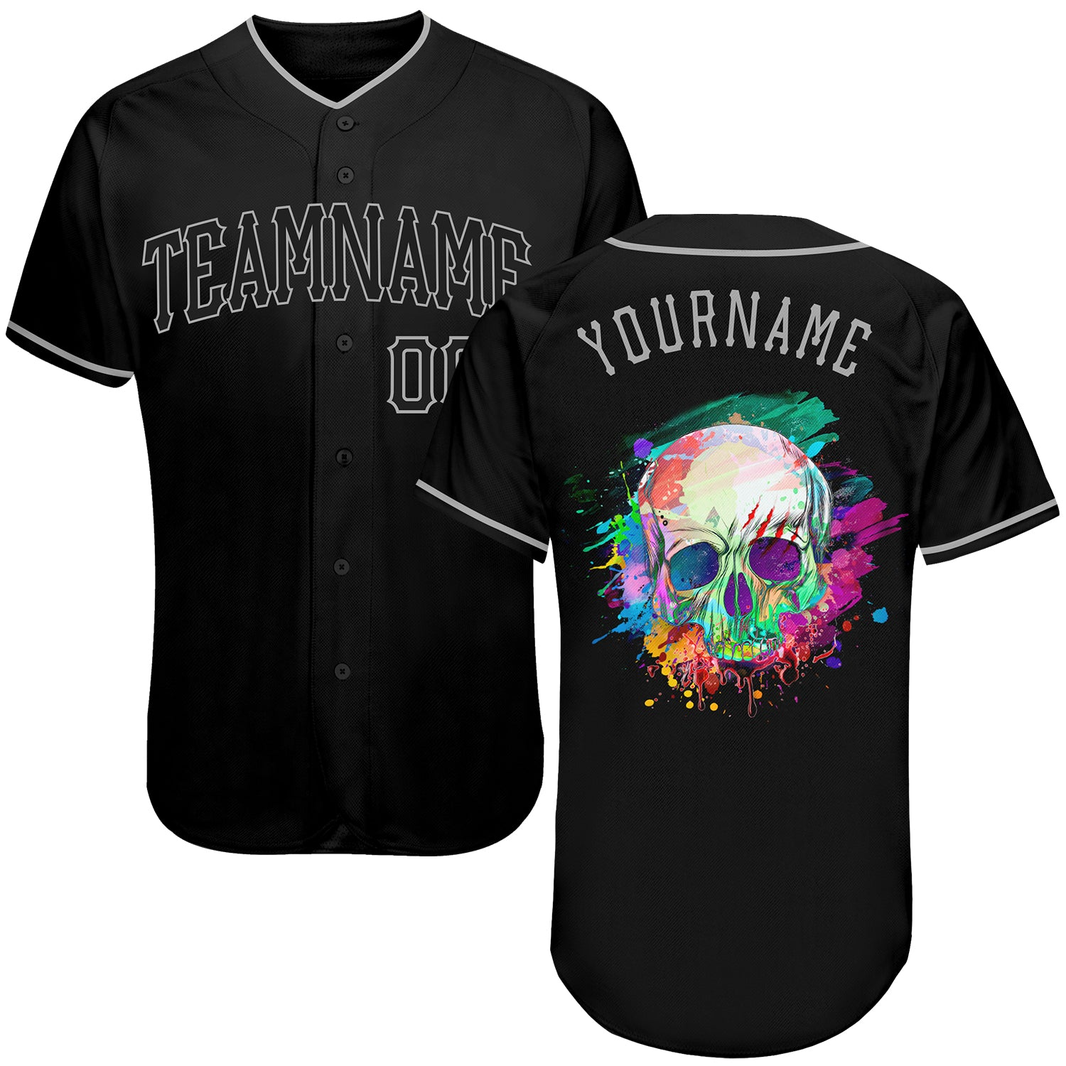 Custom Black Black-Gray Authentic Skull Fashion Baseball Jersey - JS63