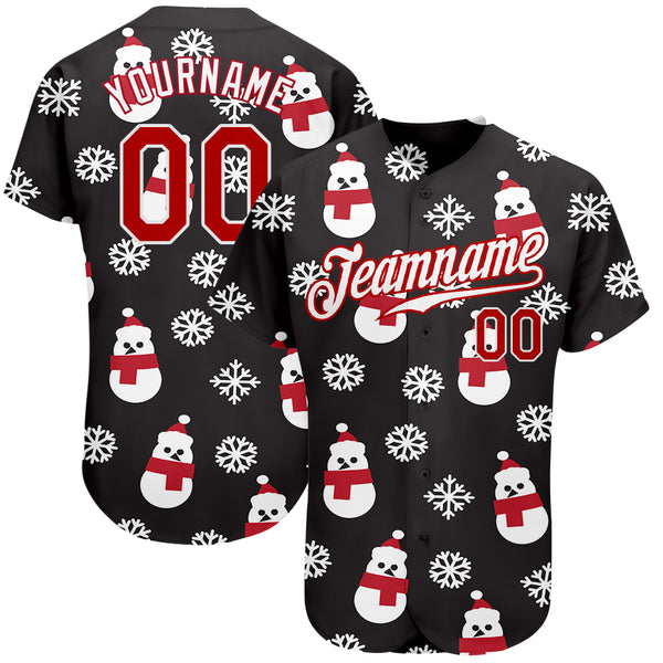 Custom Black Red White Christmas 3D Baseball Jersey - JS82