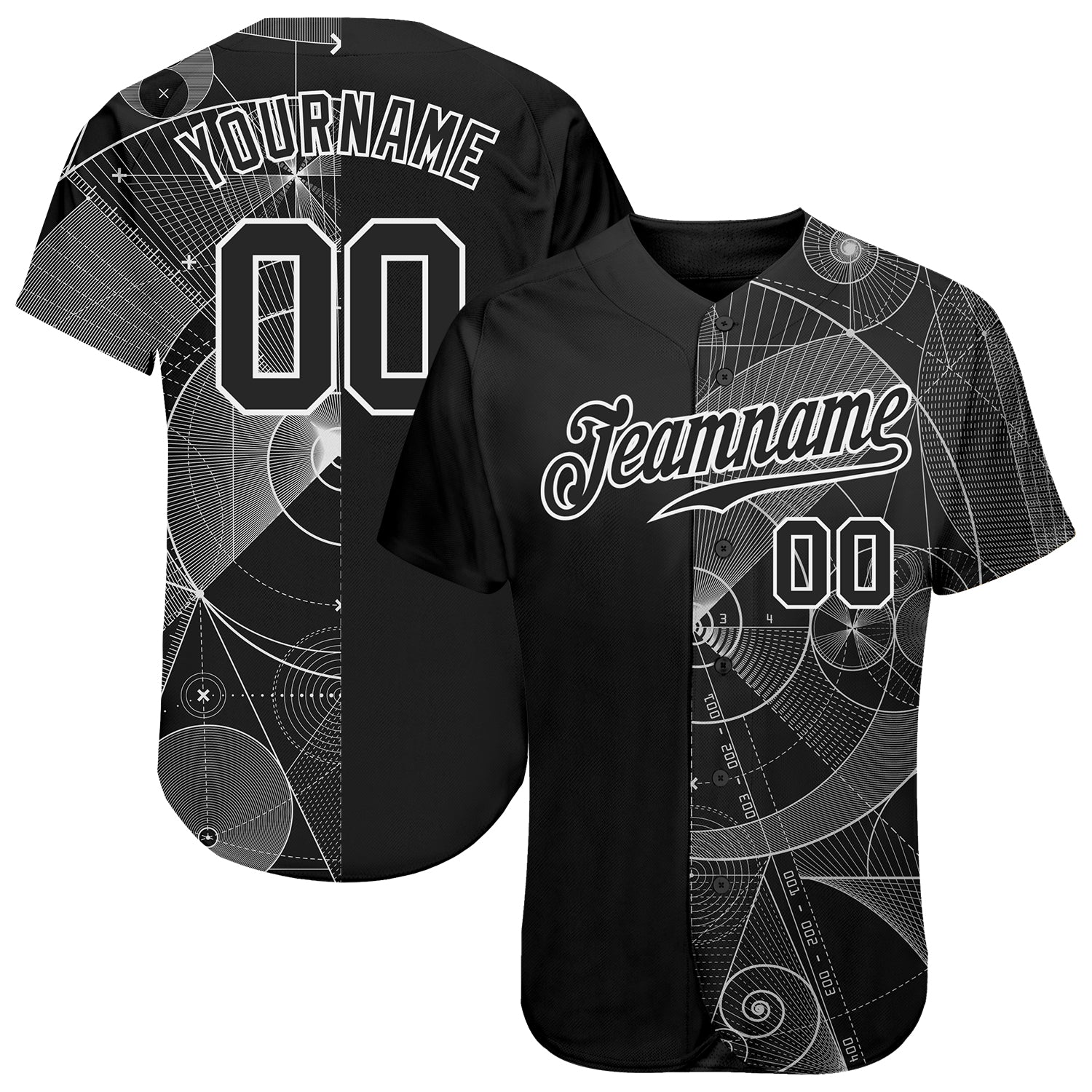 Custom Black Black-White 3D Pattern Design Geometry Baseball Jersey