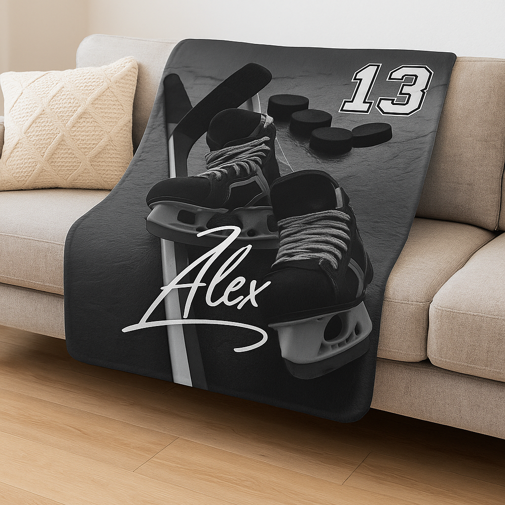 Personalized Hockey Blanket Ice Hockey Shoes Fleece Blanket 3