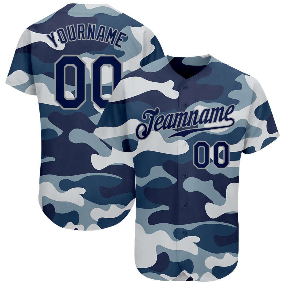 Custom Camo Navy-Gray Salute To Service Baseball Jersey