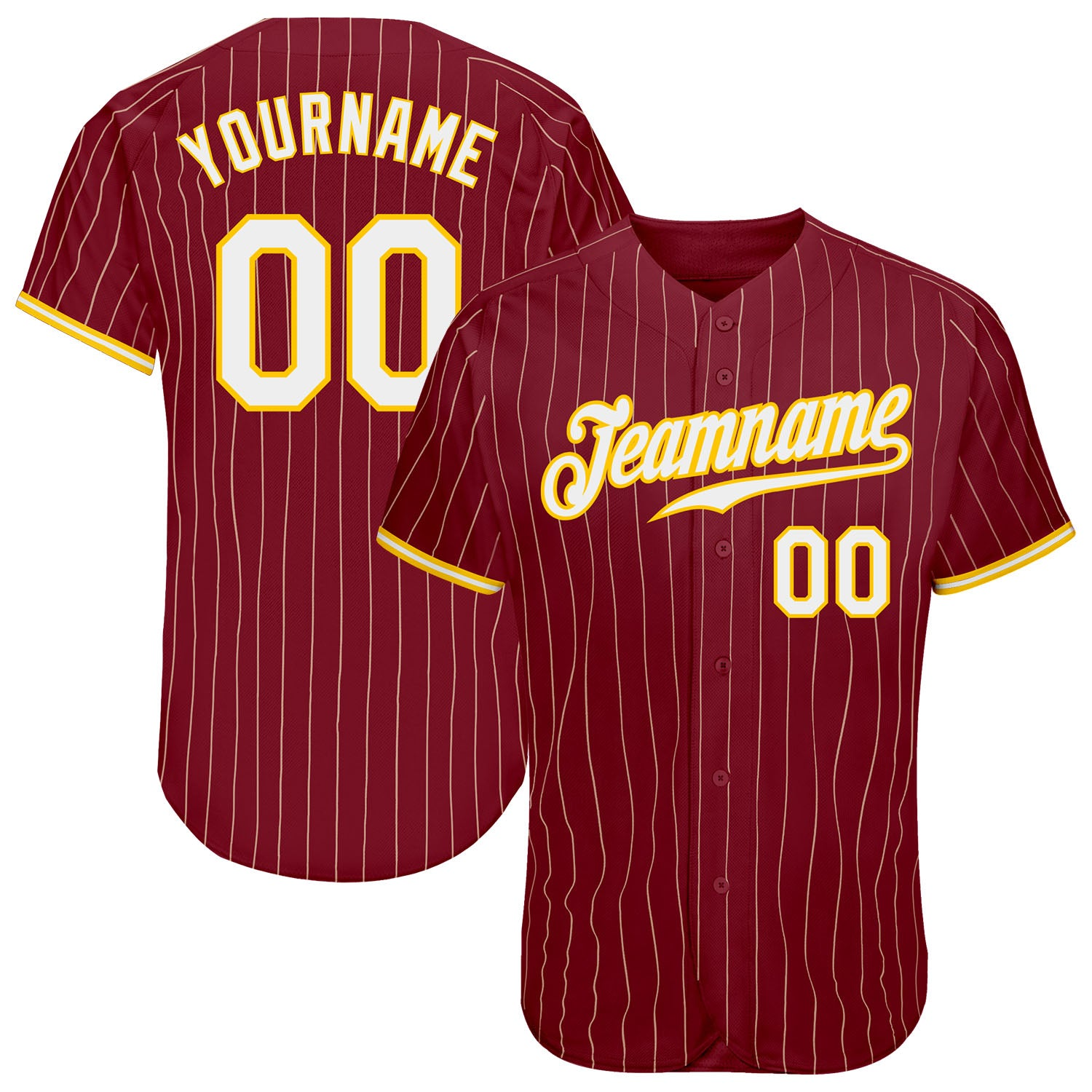 Custom Crimson Cream Pinstripe Gold-White Baseball Jersey- JS49