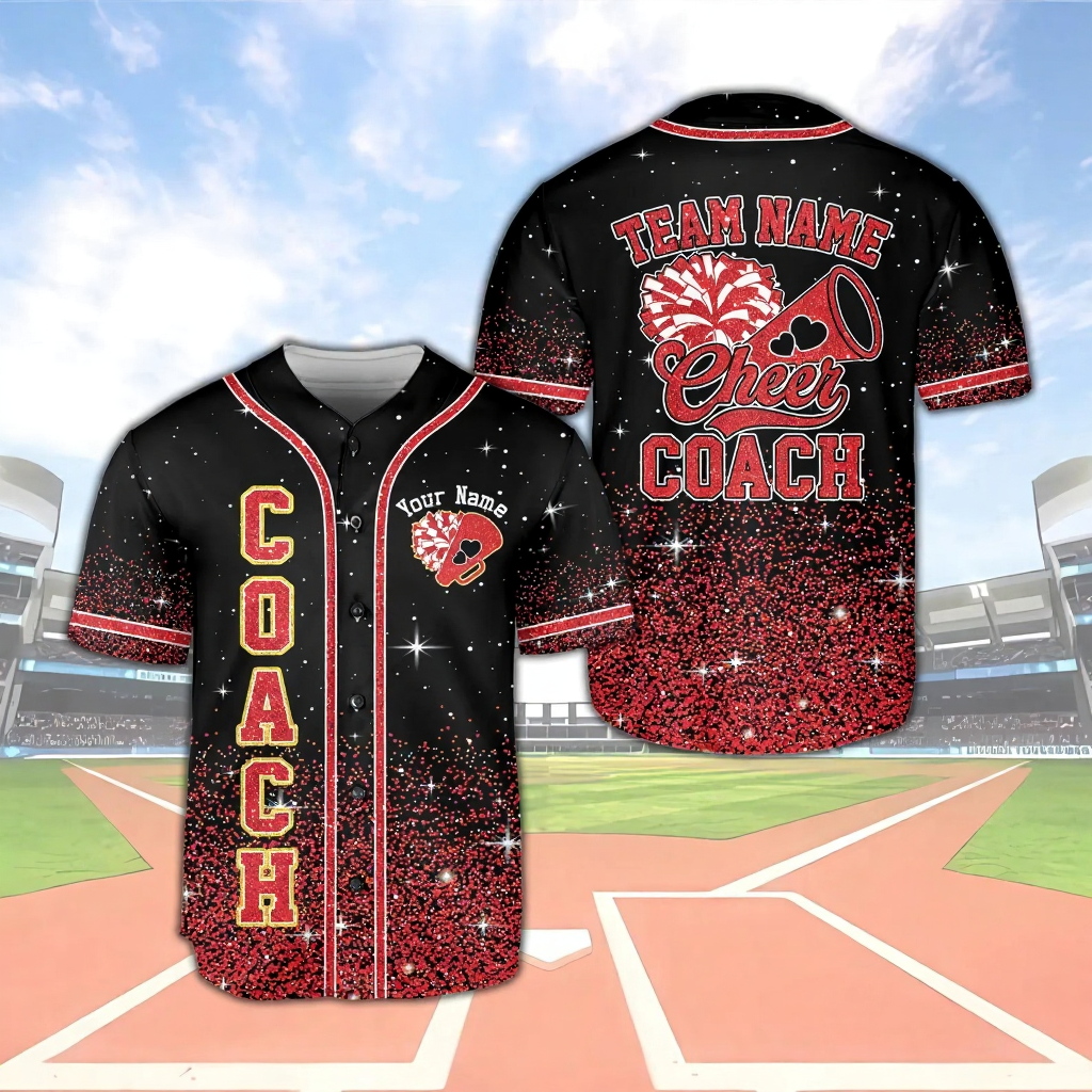 Personalized Glitter Cheer Baseball Jersey Custom Name Matching Cheer Team Cheerleader Cheerleading Mom Faux Glitter Jersey - JS75