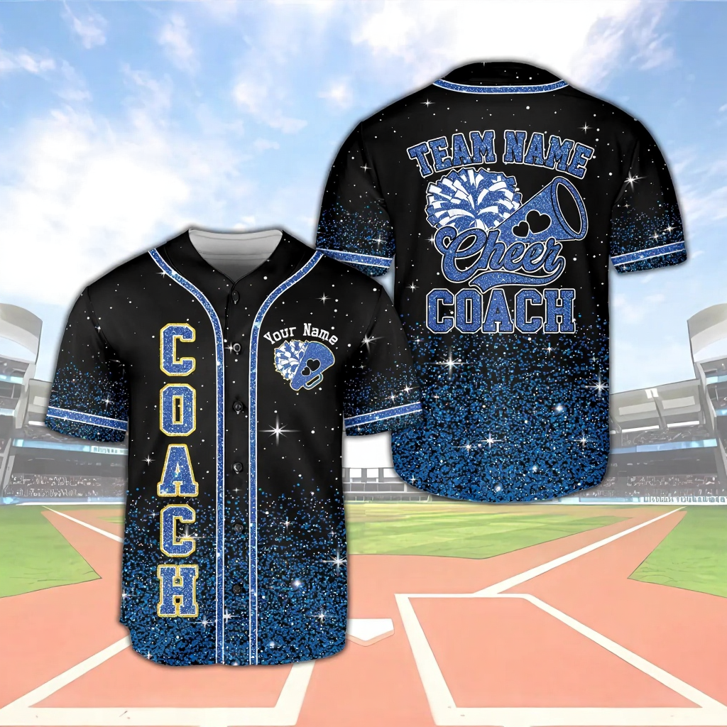 Personalized Glitter Cheer Baseball Jersey Custom Name Matching Cheer Team Cheerleader Cheerleading Mom Faux Glitter Jersey - JS75 3