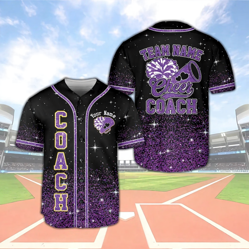 Personalized Glitter Cheer Baseball Jersey Custom Name Matching Cheer Team Cheerleader Cheerleading Mom Faux Glitter Jersey - JS75 4