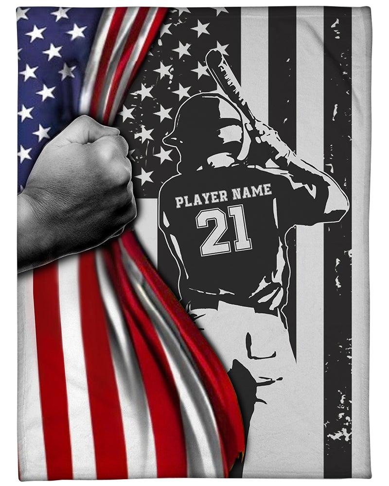 Baseball Boy American Flag Custom Blanket Gift For Baseball Player Baseball Lovers Fleece Blanket - BL05