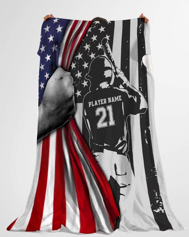 Baseball Boy American Flag Custom Blanket Gift For Baseball Player Baseball Lovers Fleece Blanket - BL05