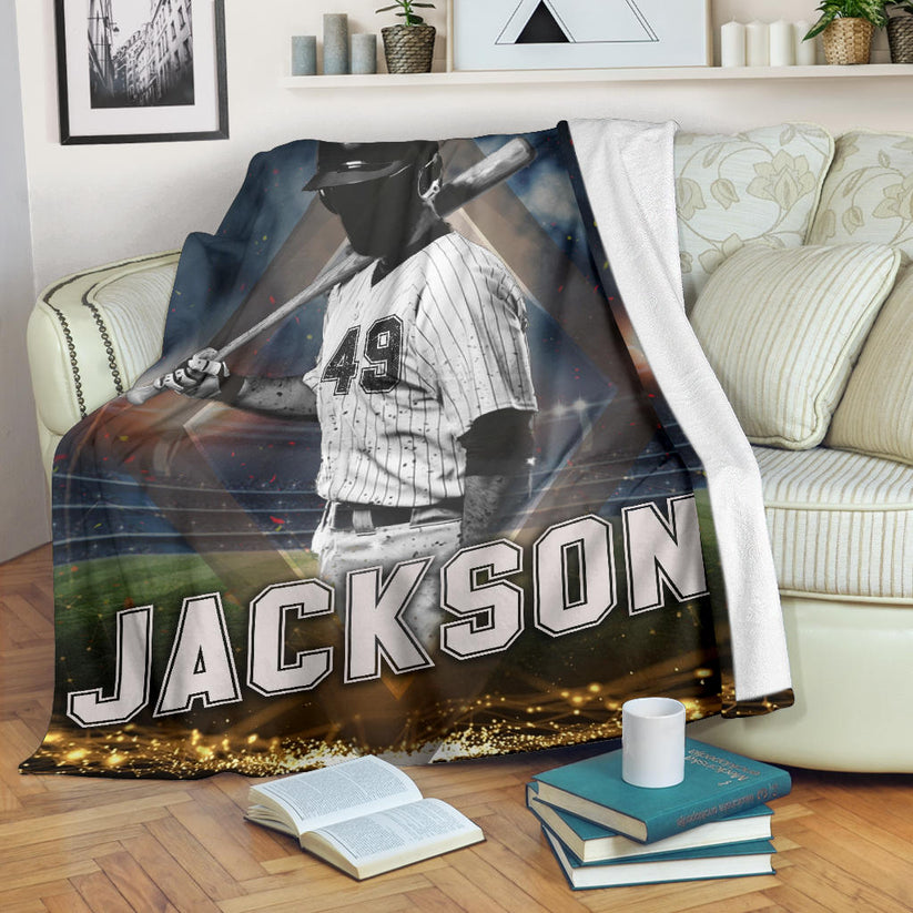 Personalized Baseball Blanket Custom Name Number Baseball Boy Sherpa Fleece Soft Cozy Plush Throw Blanket 3