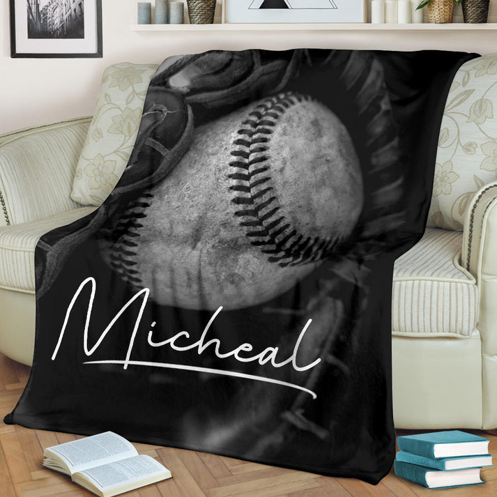 Baseball Boy Personalized Fleece Custom Name Throw Fleece Blanket