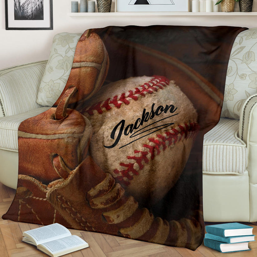 Personalized Baseball Blanket Custom Name Baseball Boy Sherpa Fleece Soft Cozy Plush Throw Blanket