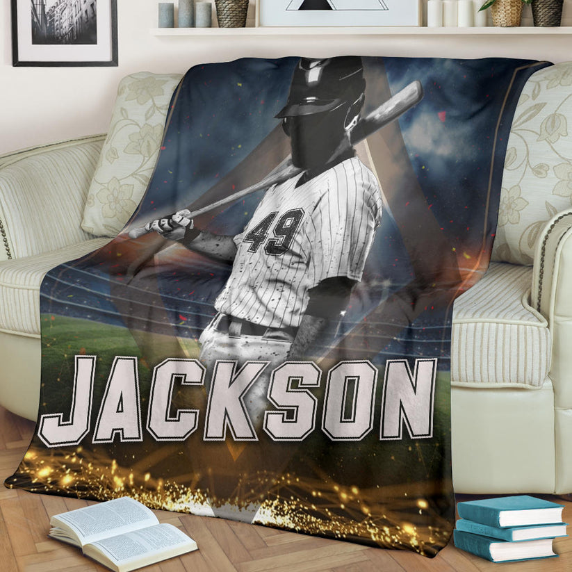 Personalized Baseball Blanket Custom Name Number Baseball Boy Sherpa Fleece Soft Cozy Plush Throw Blanket