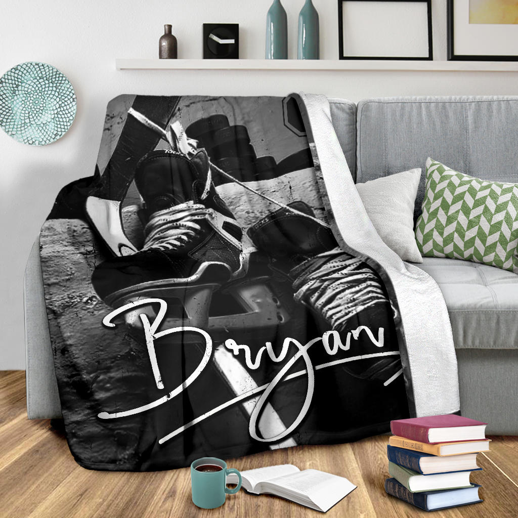 Personalized Hockey Blanket Ice Hockey Shoes Fleece Blanket