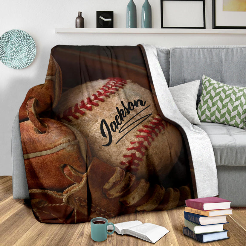 Personalized Baseball Blanket Custom Name Baseball Boy Sherpa Fleece Soft Cozy Plush Throw Blanket