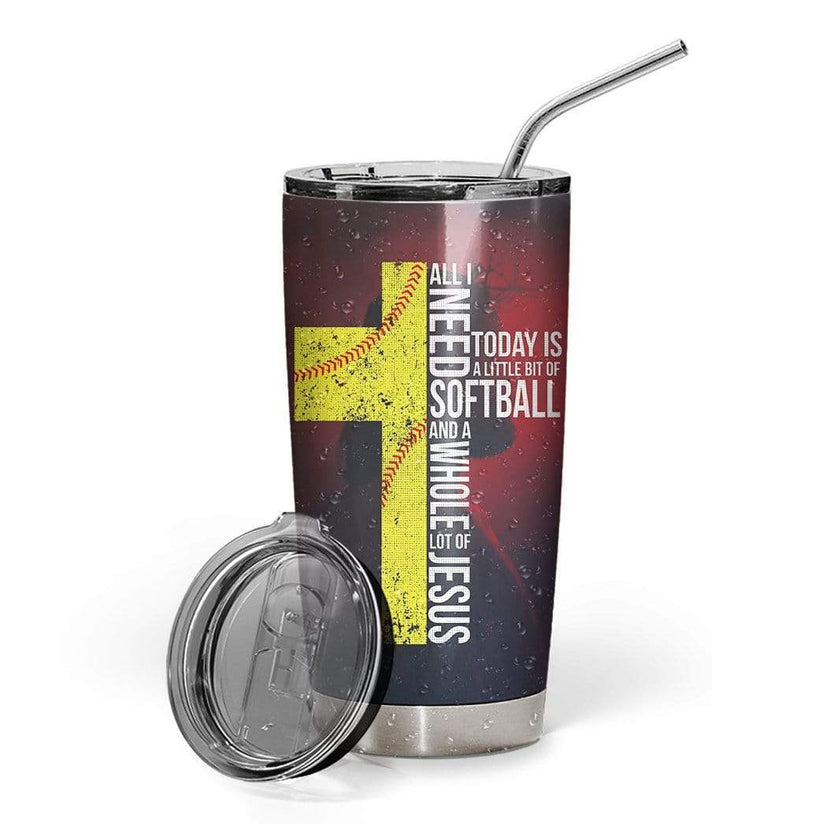 3D Softball and Jesus Custom Name Design Vacuum Insulated Tumbler 20Oz - TU17 4