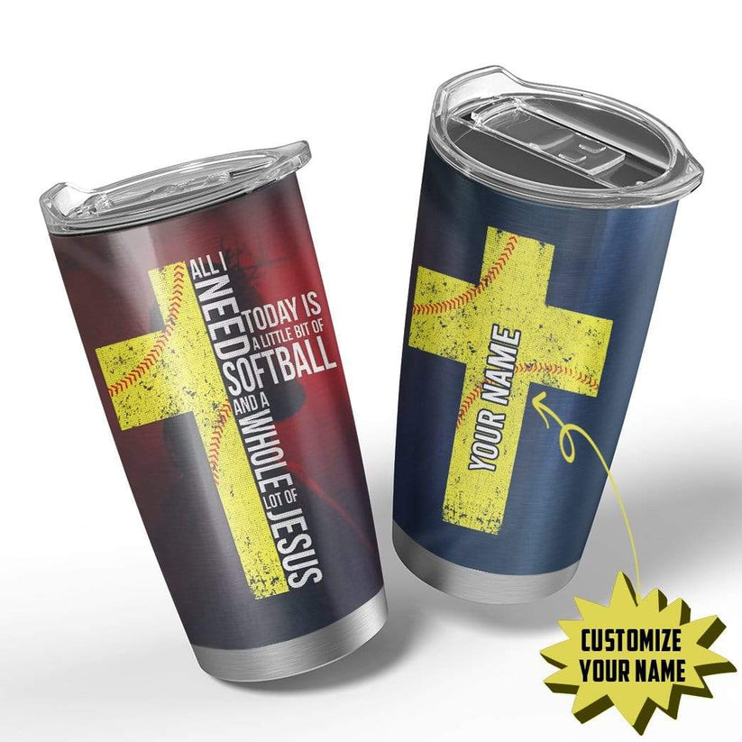 3D Softball and Jesus Custom Name Design Vacuum Insulated Tumbler 20Oz - TU17 3
