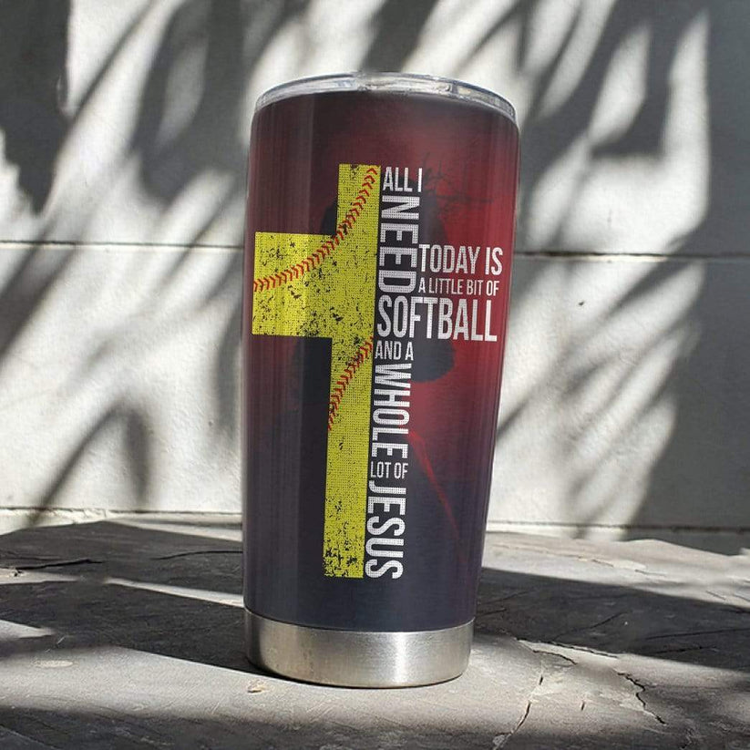3D Softball and Jesus Custom Name Design Vacuum Insulated Tumbler 20Oz - TU17